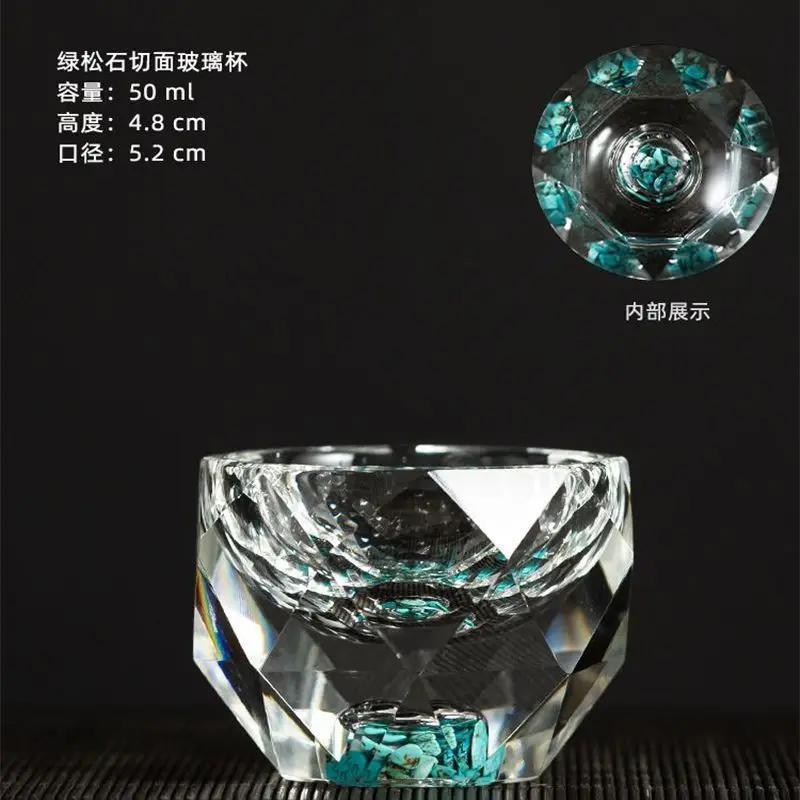 

Креативна скляна чашка для чаю, гранована чашка майстра, бірюзова, із золотою фольгою, побутова, кришталева, фантазійна скляна чашка 50ml зелений