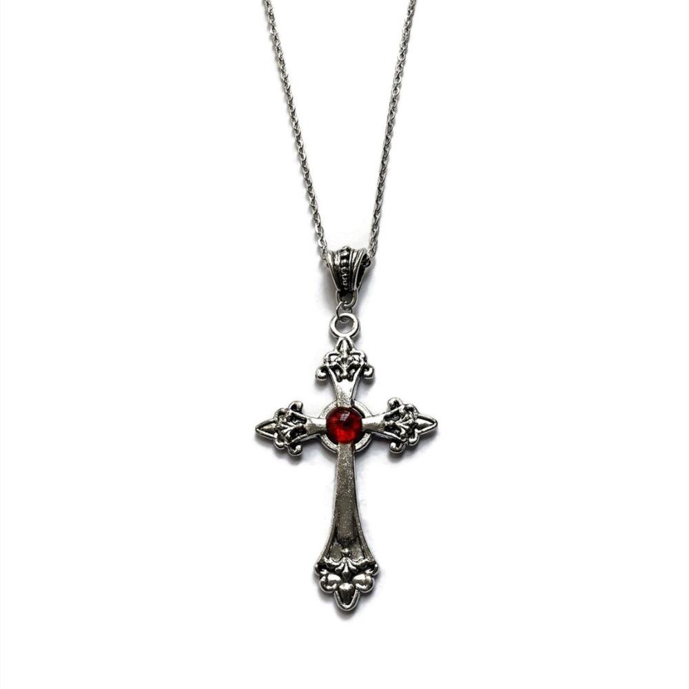 Gothic Baroque Necklace Alloy Silver Cross Necklace Fashion Crucifix Chain