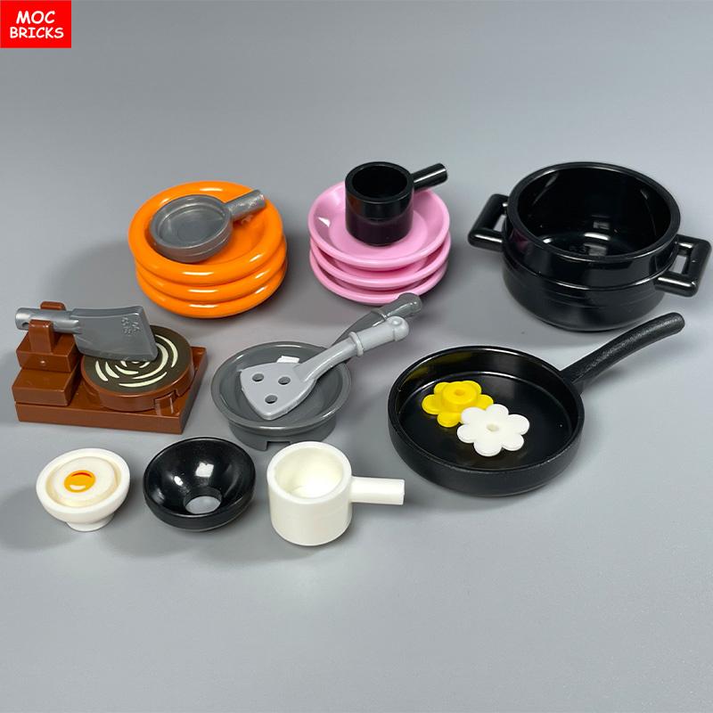MOC Blocks Kitchen Cabinet Tableware Tool Coffee Maker Machine Water Dispenser Cooking Bench Learning Construction Block Children Toy