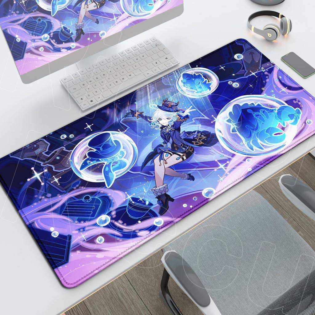 Anime Genshin Impact Office Long Deskmat Cute Furina Game Antislip Mousepad Large Computer Keyboard Mat HD Print Rubber Cushion