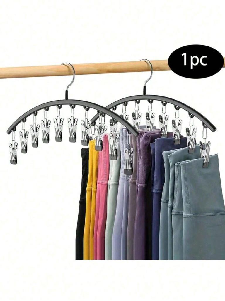 Clothes Hanger, Hanging Rack Space-Saving Curved Hanger For Yoga Pants And Leggings - Closet Organizer With 10 Clips