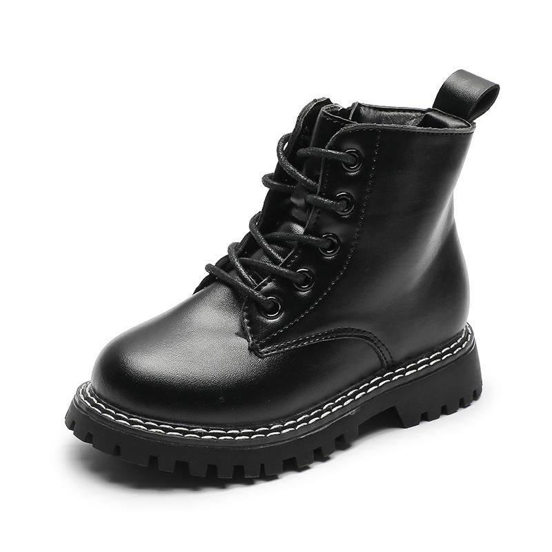 Children Black Boots Autumn Pu Leather Fashion Kids Short Boot Ankle High 26-37 All-match Breathable School Boys Girls Shoes