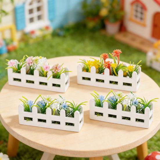 Mini Flower Bed Planter 1:12 Scale Miniature Wooden Fence Flower Pot Set Handcrafted Picket Fencing Planters for Doll Houses Garden Village