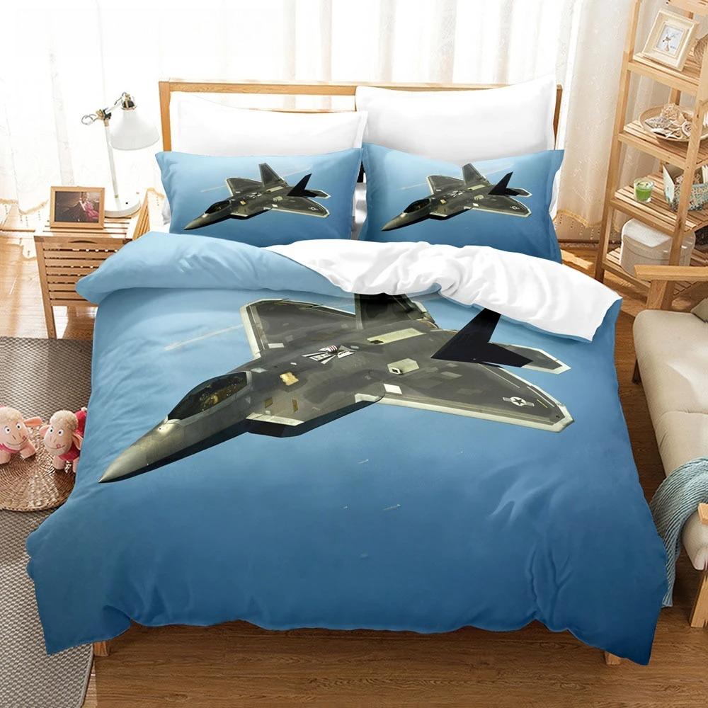 Fighter Fire King Queen pilns segas pārvalks Foršs lidmašīnas gultas veļas komplekts Militārais ventilators Segas pārvalks Sarkans Melns Poliestera segas pārvalks