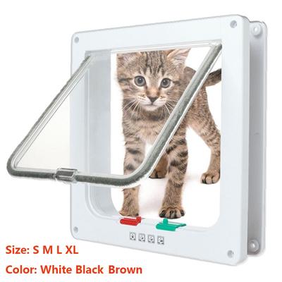 Smart Pet Door 4 Way Locking Security Lock ABS Plastic Dog Cat Flap Door Controllable Switch Direction Doors Small Pet Supplies