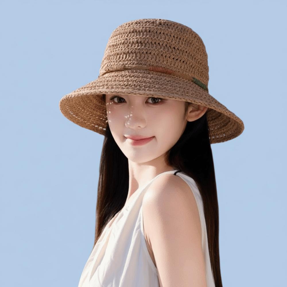 Wide Brim Sunscreen Bucket Hat Large Fisherman Hat Elegant Straw Weave Sun Hat Outdoor