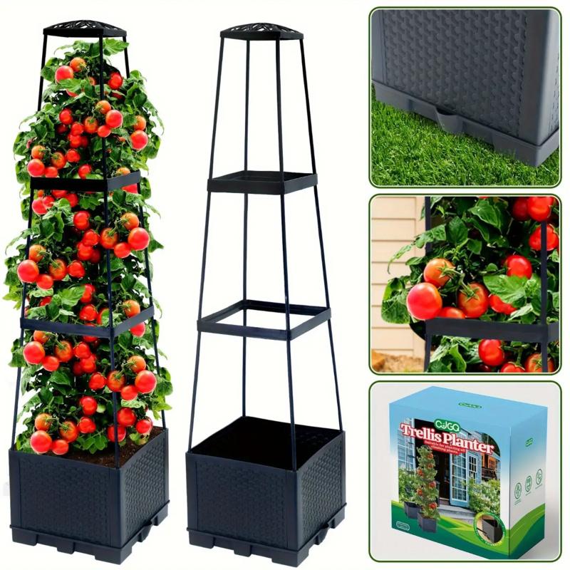 44.8" Extra Tall Self-Watering Tomato Planter 2-in-1 Indoor Outdoor Heavy Duty Plastic Garden Planting Box