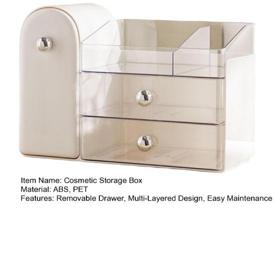 Cosmetic Storage Box with Removable Drawer 3-Layer Makeup Organizer with 27 Brush Slots Dustproof Moisture-Proof Makeup Brush Holder
