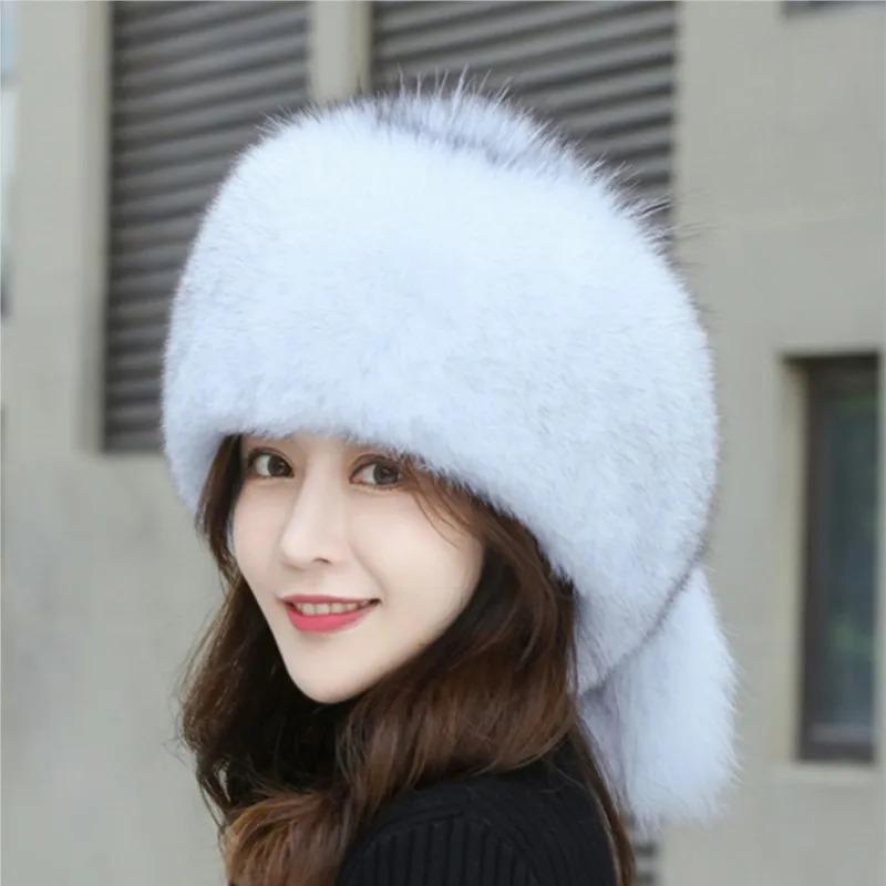 New winter fox fur hat Women genuine fur bomber hat Luxury fashion warm hat thickened outdoor genuine fox fur caps