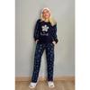 Women's Powder Snowflake Patterned Plush Pajama Set