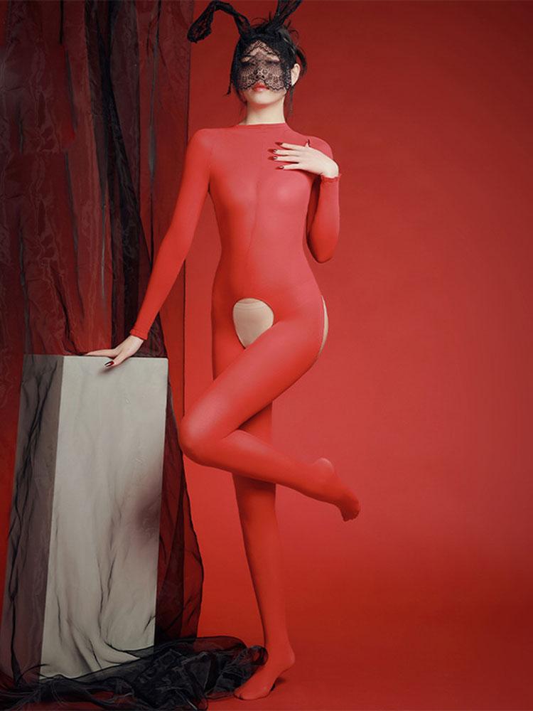 Sexy Backless Butt Open Crotch Jumpsuit Exotic Women'S Oil Shiny Glossy Bodysuit 10D High Elastic Tights Sheer Bodystocking