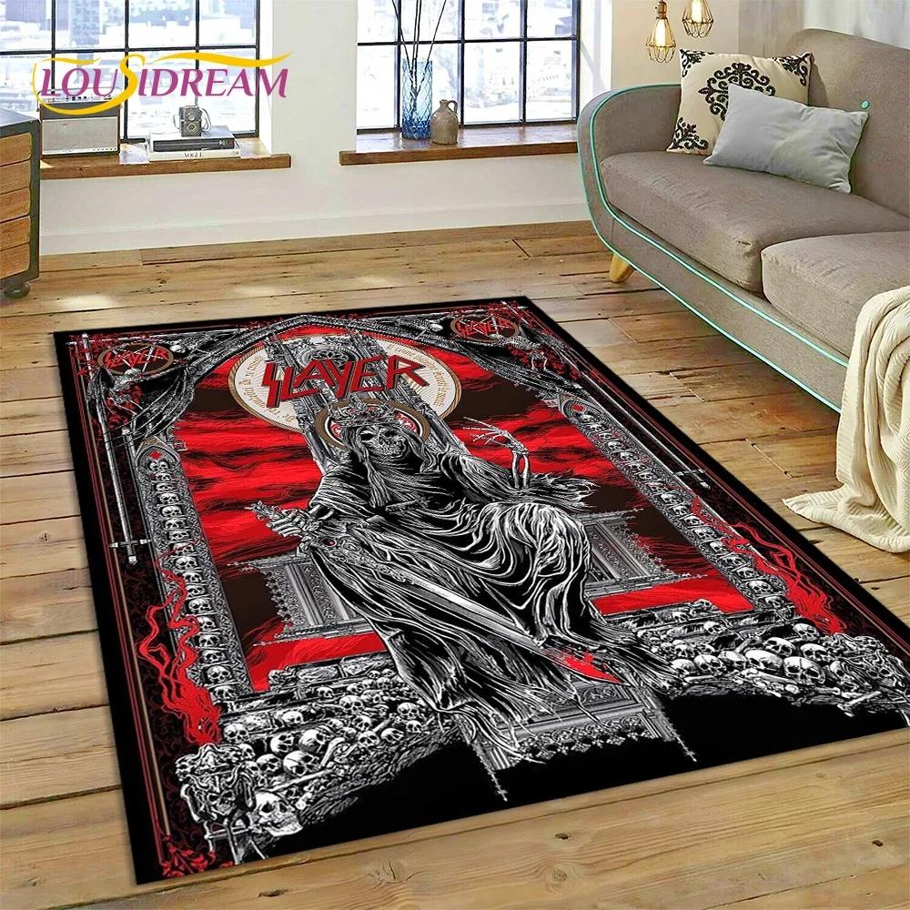 Tappeto Rock Slayer Heavy Metal Band 3D per Camera da Letto Soggiorno Casa Decorazione Divano, Gioco Bambini Grande Tappetino Decorativo Pavimento Regalo