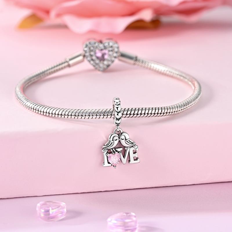 copper Lovebirds Couple LOVE Pendant Love Theme Charm Compatible With Authentic Charm Bracelets Women Do It Yourself Jewellery Gift