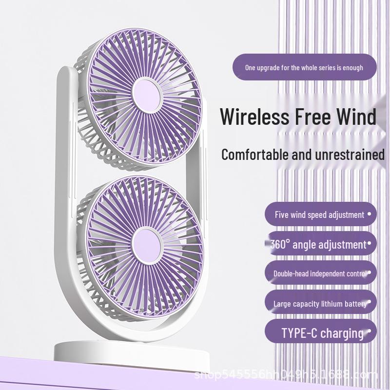 New Rechargeable Dual-Head Desktop Fan with Adjustable Eight-Inch Air Circulation and Long Battery Life for Home Use