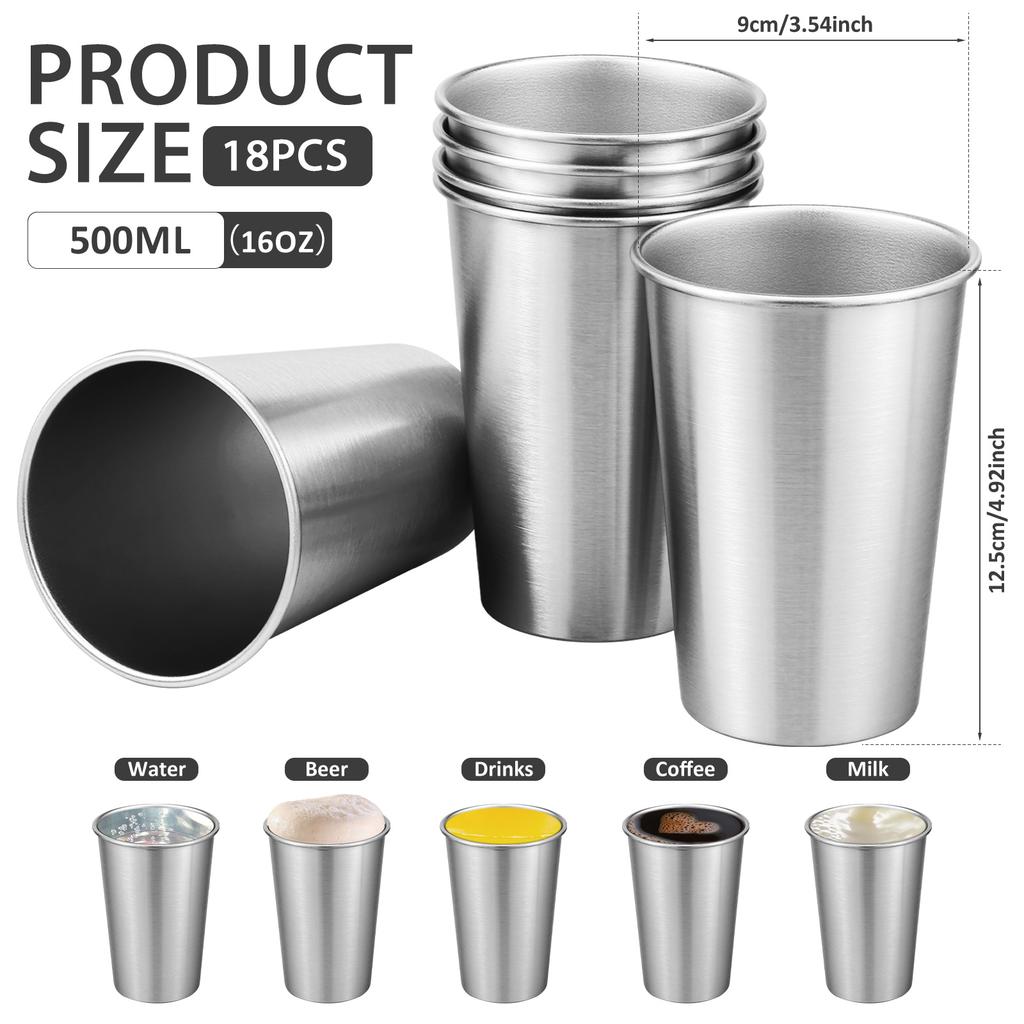 Stainless Steel Cups Stackable Metal Drinking Cups Reusable  for Kids Adult Stackable Cup Drinking Glasses Travel 500ml
