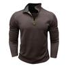 Modne męskie bluzy z kołnierzykiem typu „fall-down” Jesień Casual Plaid Teksturowana koszulka polo dla mężczyzn Leisure Długi rękaw Bluza z zamkiem błyskawicznym