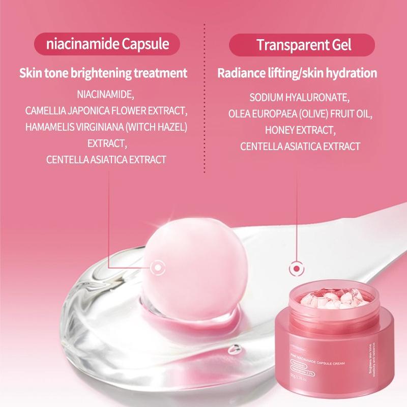 Korean PDRN Pink Capsule Cream with Niacinamide Cream for Uneven Skin Tone Lightweight Face Moisturizer Non Greasy Care