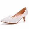 5cm Medium Heel Elegant Simple Lace Flower Wedding Shoes Pointy Toe High Heels Bridal Wedding Dress Shoes Spring and Autumn Single Shoes
