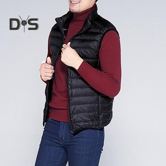 Unisex Down Waistcoat Stand Collar Sleeveless Solid Color Zipper Placket Cotton Vest with Pockets Thin Warm Vest Coat
