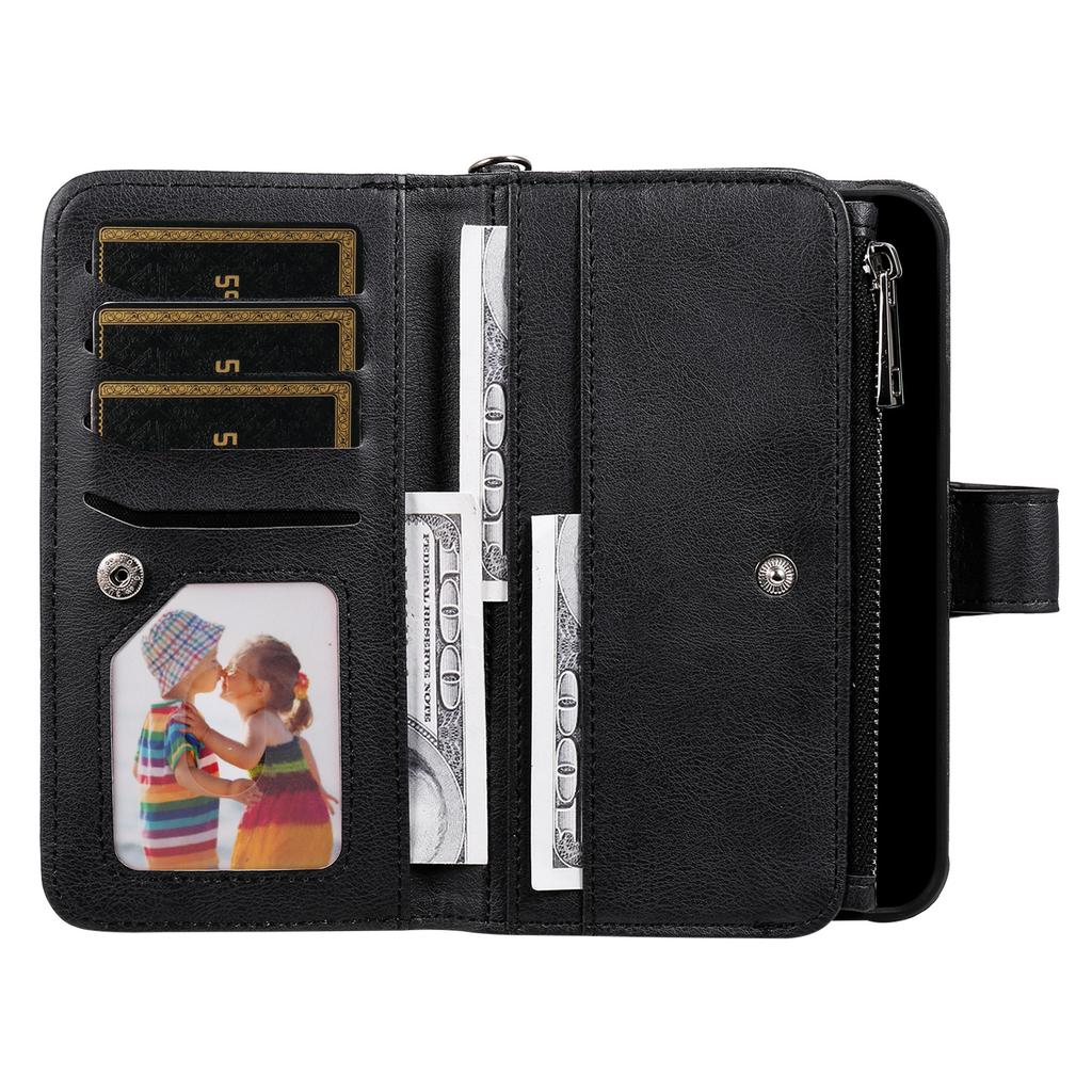 Applicable to iPhone17 mobile phone leather case 16Pro multi-function zipper wallet split magnetic two-in-one card