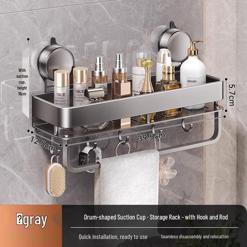 No-Drill Wall-Mount Bathroom Storage Rack with Suction Cup