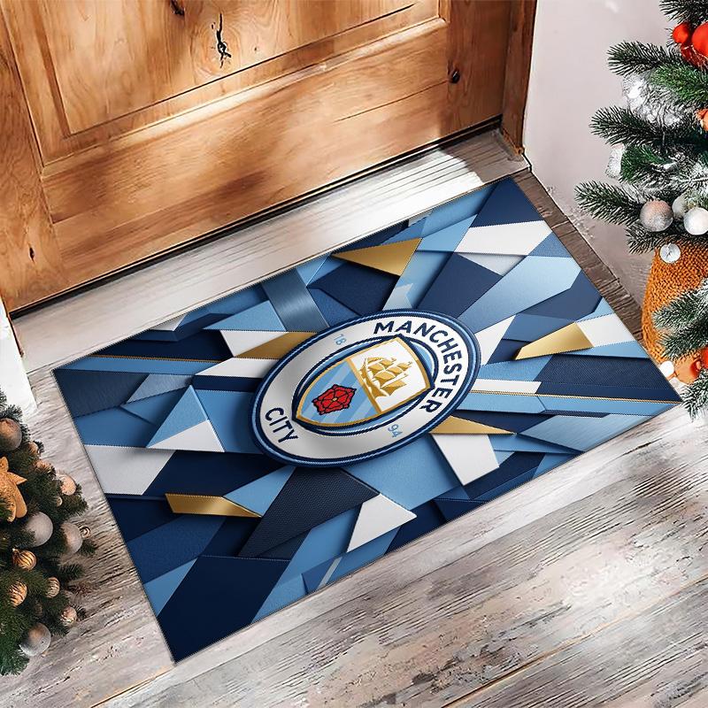 Manchester City Printed Flannel Area Rug Non Slip Soft Polyester Floor Carpet Indoor Decor Mat for Bedroom Living Room Sofa
