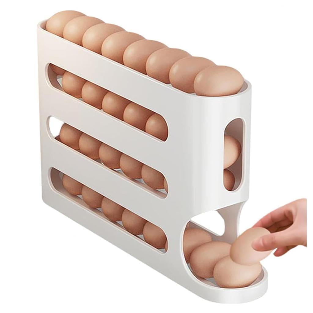 Large-Capacity 4 Tiers Egg Holder Auto Rolling Fridge Egg Organizer Dispenser for Refrigerator Cabinet Kitchen Egg Storage Tray