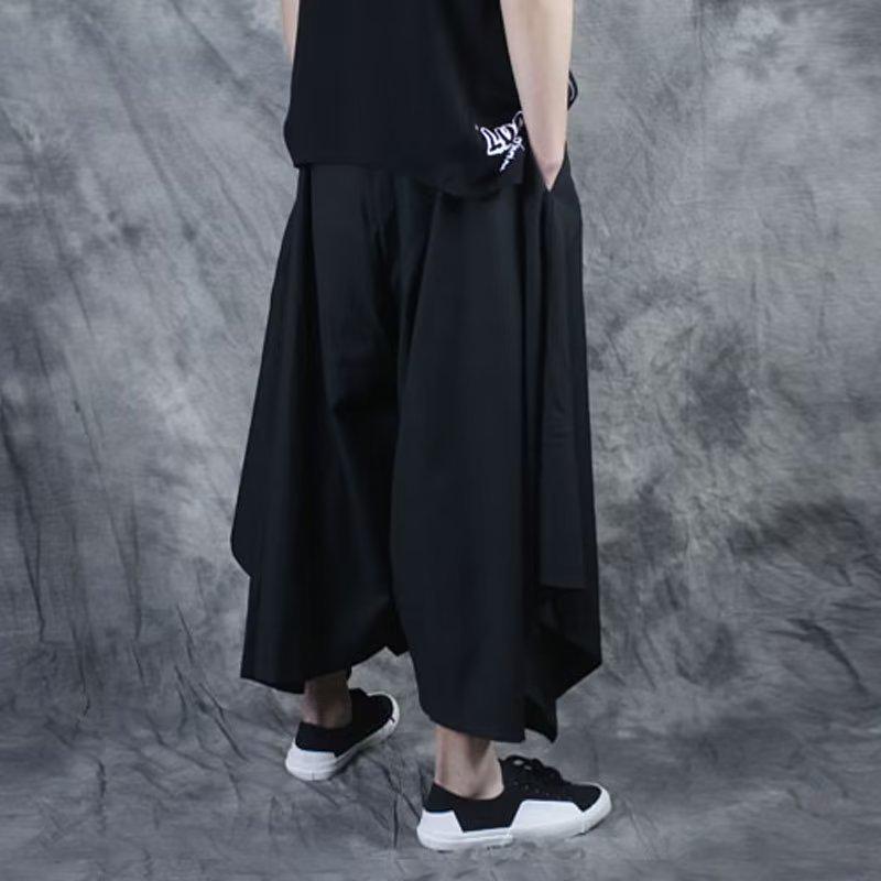 Yamamoto Wide-Leg Skirt Pants: Loose-Fit, Irregular Flare, Japanese-Inspired Casual Wear for Boys