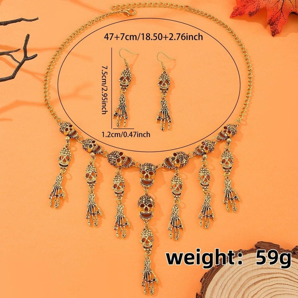 Halloween Skeleton Pendant Necklace And Earrings With Geometric Design For Women