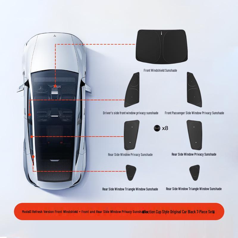 Tesla Model 3/Y Camping Privacy Sunshade with Suction Cups - Opaque, Anti-Peeping Side Panel