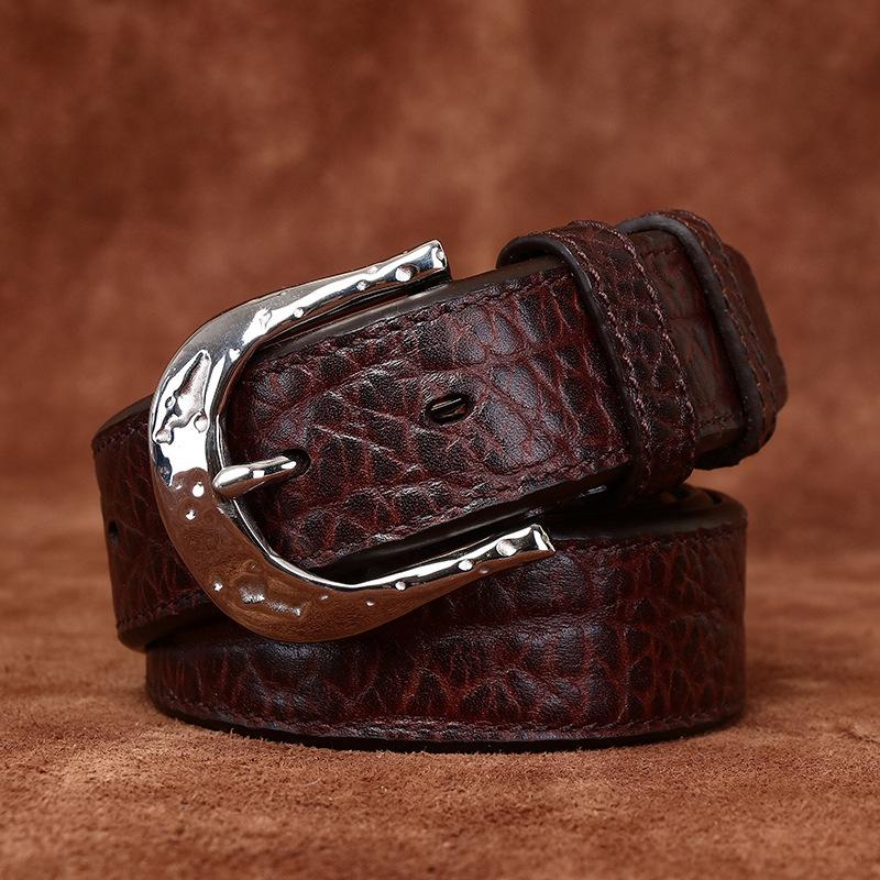 High-End Light Luxury Double-Sided Usable Bison Leather Pattern Belt Men'S Genuine Leather First Layer Cowhide Stainless Steel Men'S Business Belt