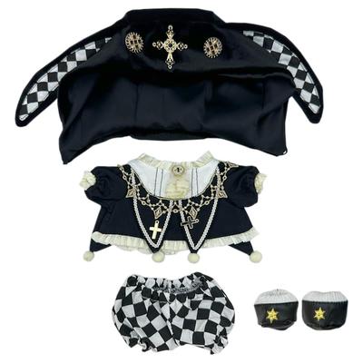 Niannyyhouse 10cm 20cm Plüsch Kleidung Hut Jacke Karierte Hose Schuhe Schwarz und Gold Anzug Baumwollpuppe Anziehpuppe Zubehör (Schwarz - 20cm)