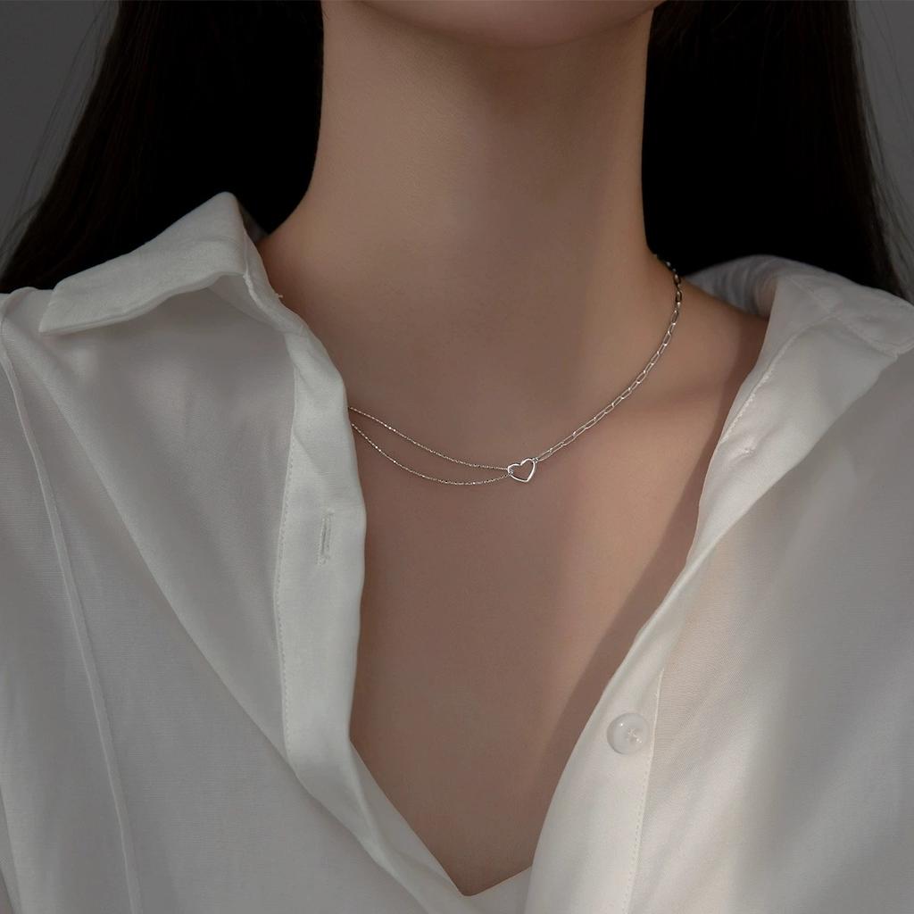 Fashion Jewelry 925 Sterling Silver Plain Heart Pendant Necklace for Women Luxury 925 Silver Clavicle Chain Necklace