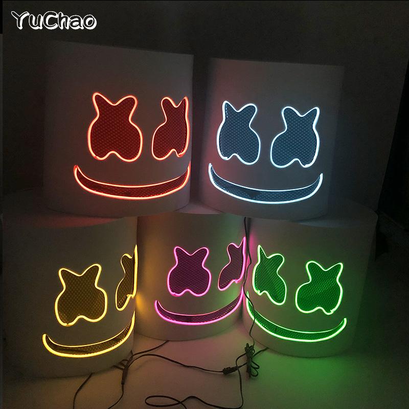 Máscara Marshmello DJ Brillante Hip Hop Baile Bar Discoteca Espectáculo Accesorios DIY LED Marshmallow Cos Máscara Diy Hombres DJ Disco Máscara Disfraz