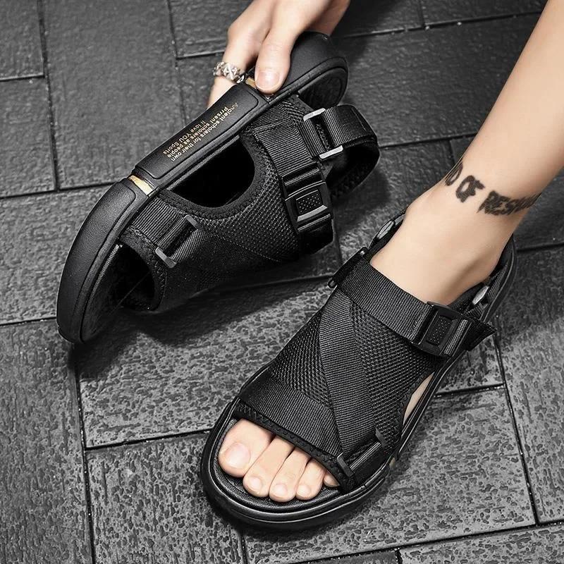 Trendy2025 New Men's Sandals Casual Sports Beach Shoes Outer Wear Two-Use Flow Open Car Men's Slippers PVC Sole Grid