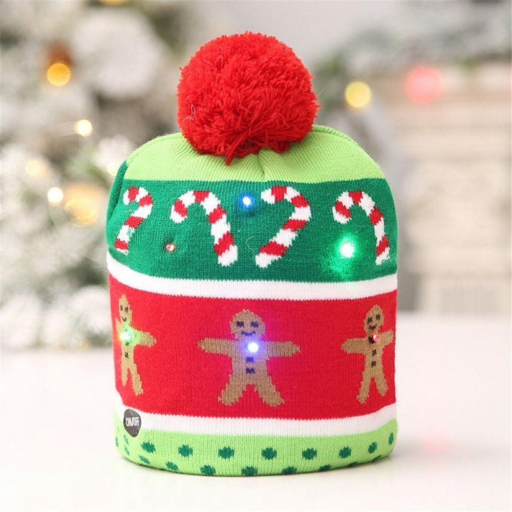 Xmas Tree Cartoon Snowman Knitted Cap LED Hat Christmas Hat Sweater Beanie