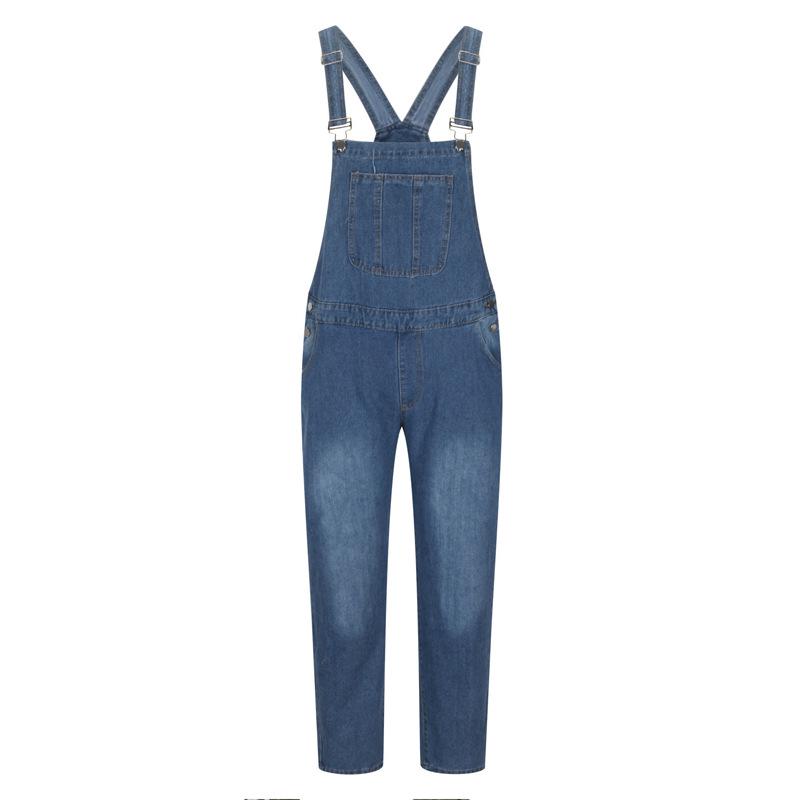 Men's Slim-Fit Retro Denim Overalls - Large Size, Solid Color
