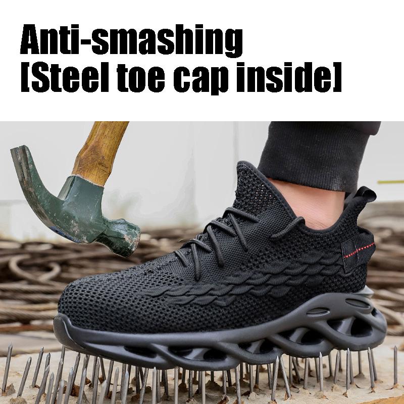 Arbeidsforsikring sko flyvevd pustende stålhode om sommeren. Anti-knusende og anti-piercing isolasjon arbeidssko