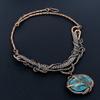 Blue Copper Turquoise Handmade Gemstone Necklace, 999 Copper Wire Wrapped Necklace Antique Jewelry, For Engagement Gift