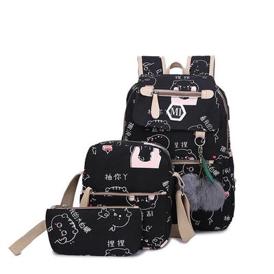 2pcs Cute Canvas School Student Backpack for Teenager Female Casual Backpack Shoulder Bag Official Travel Backpack
