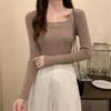 Square-neck Sweater Women's Pullover Autumn and Winter New Korean-style Slim-fit Top Knitted Tight Base Layer