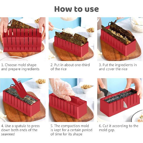 HI NINGER Sushi Making Kit Deluxe Edition Complete Sushi Maker Kit 12PCS Home Sushi Mold Press with Sushi Rice Roll Mold Shapes,Fork , Sushi