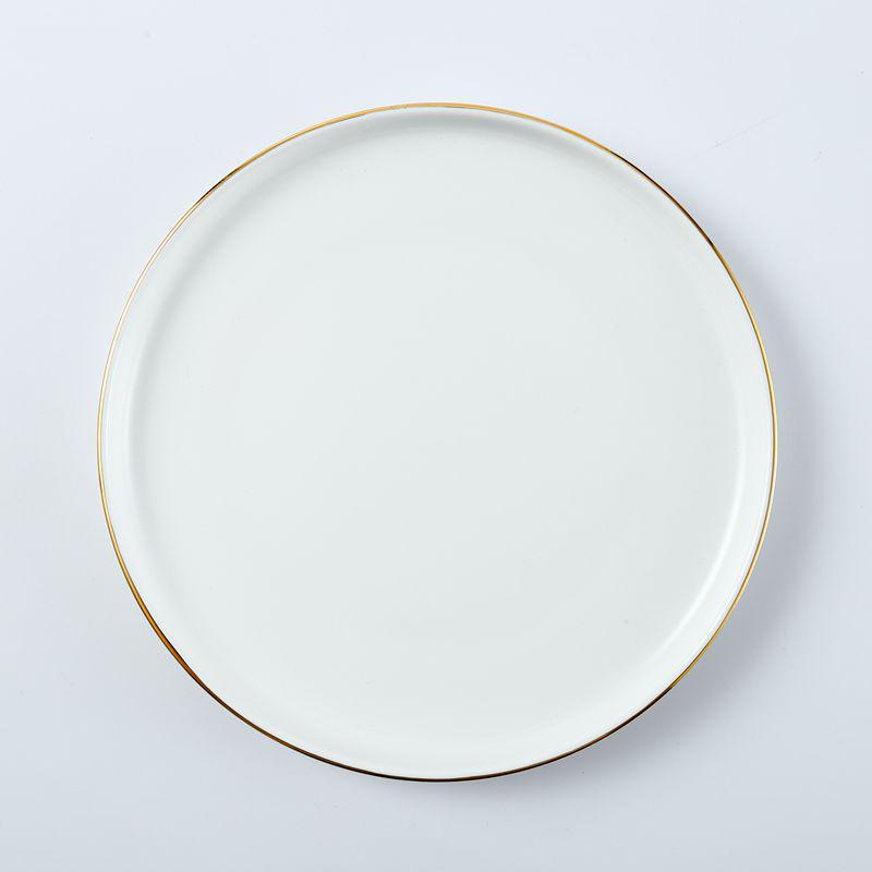 Elegant Gold-Rimmed Ceramic Round Plate for Steak, Pizza, and Vegetables - Japanese Tableware
