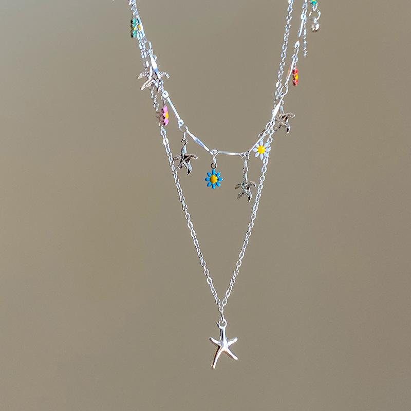 

Подвеска-кисточка в виде цветка и морской звезды с капающим маслом, двухслойное ожерелье, легкая роскошь, ощущение высокого класса, изысканный темперамент, универсальное, высококлассное