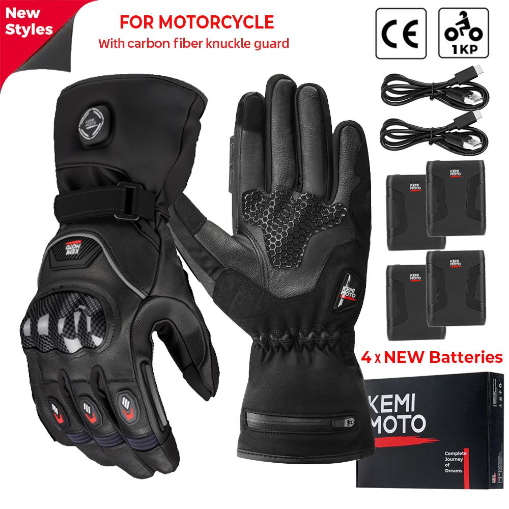 KEMIMOTO Heated Gloves For Snowmobile Winter Moto Heated Gloves Warm Waterproof Rechargeable Heating Thermal Gloves Outdoor UTV