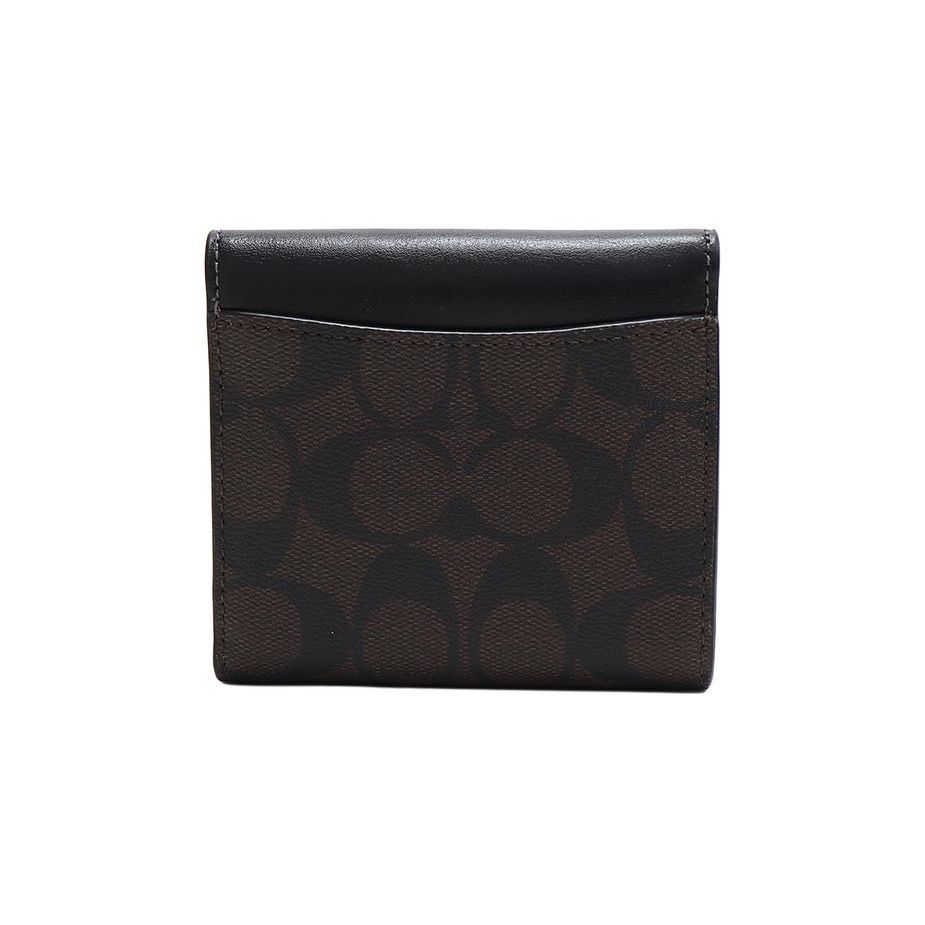 Coach Trifold Wallet 11 Classic Monogram Snap Closure Canvas And Leather Card Holder Wallet Small Women Wallet Brown Black CE930-IMAA8