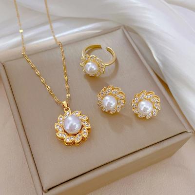 Set-Kombination Drehende Perle Luxus-Temperament Vollzirkon Halskette Damen-Modetrend Schlüsselbein-Kette Hersteller