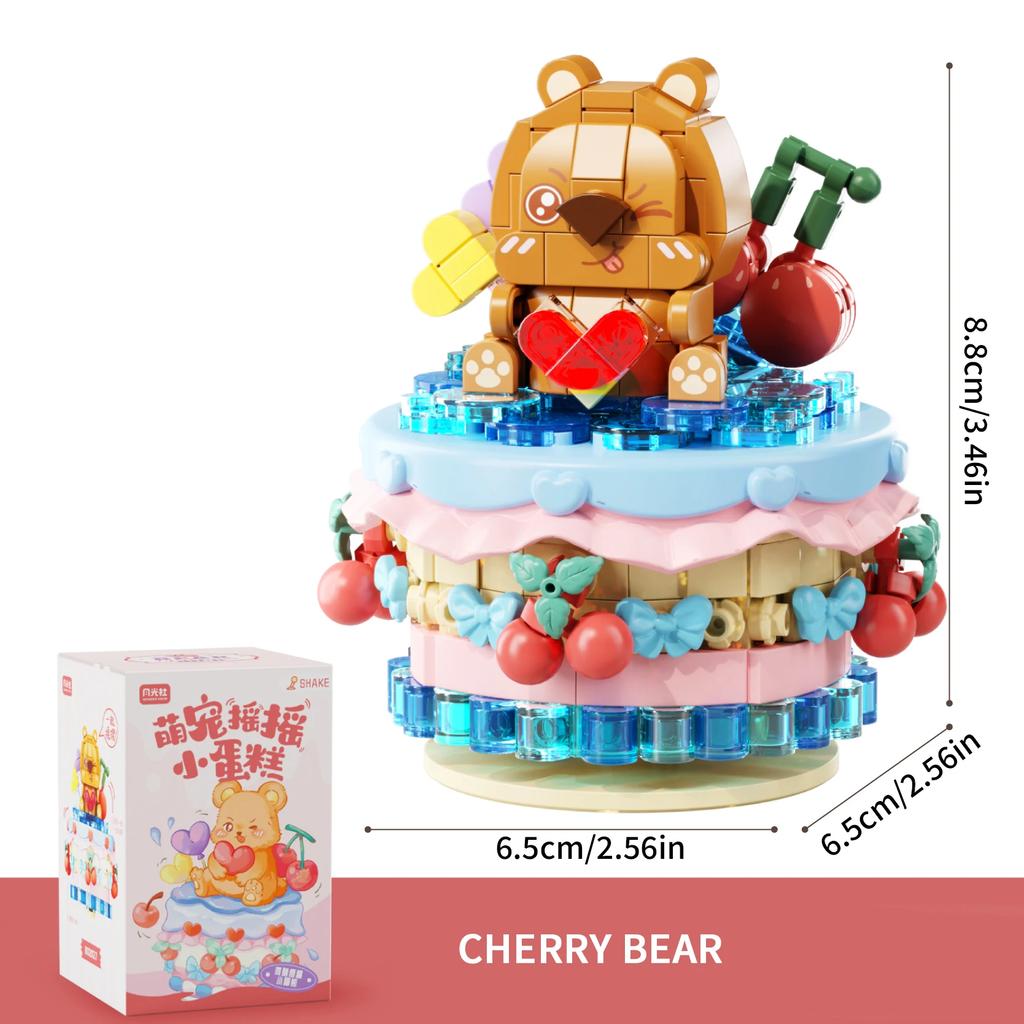 Niedliches Haustier Teetasse Kuchen Schüttelnde Bausteine DIY Tiermodell Montagebausteine Spielzeug Schreibtischdekoration Kinder Feiertagsgeschenke