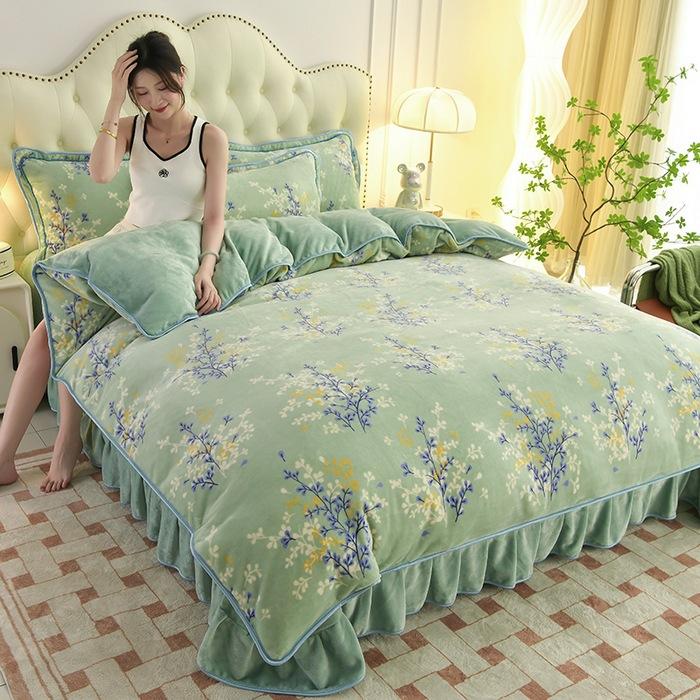 Thickened Milk Fleece Four-Piece Set Of Gold Mink Fleece Double-Sided Fleece Coral Fleece Bedding Fleece Quilt Cover, Bed Sheet Anti-Static