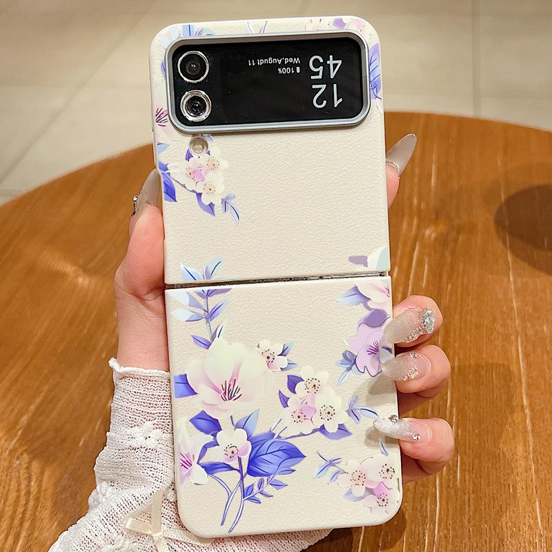 Luxury Leather Texture TPU Flower Case For Magsafe For Samsung Galaxy Z Flip 6 5 4 3 5G Flip4 Flip5 Flip6 Magnetic Folding Cover